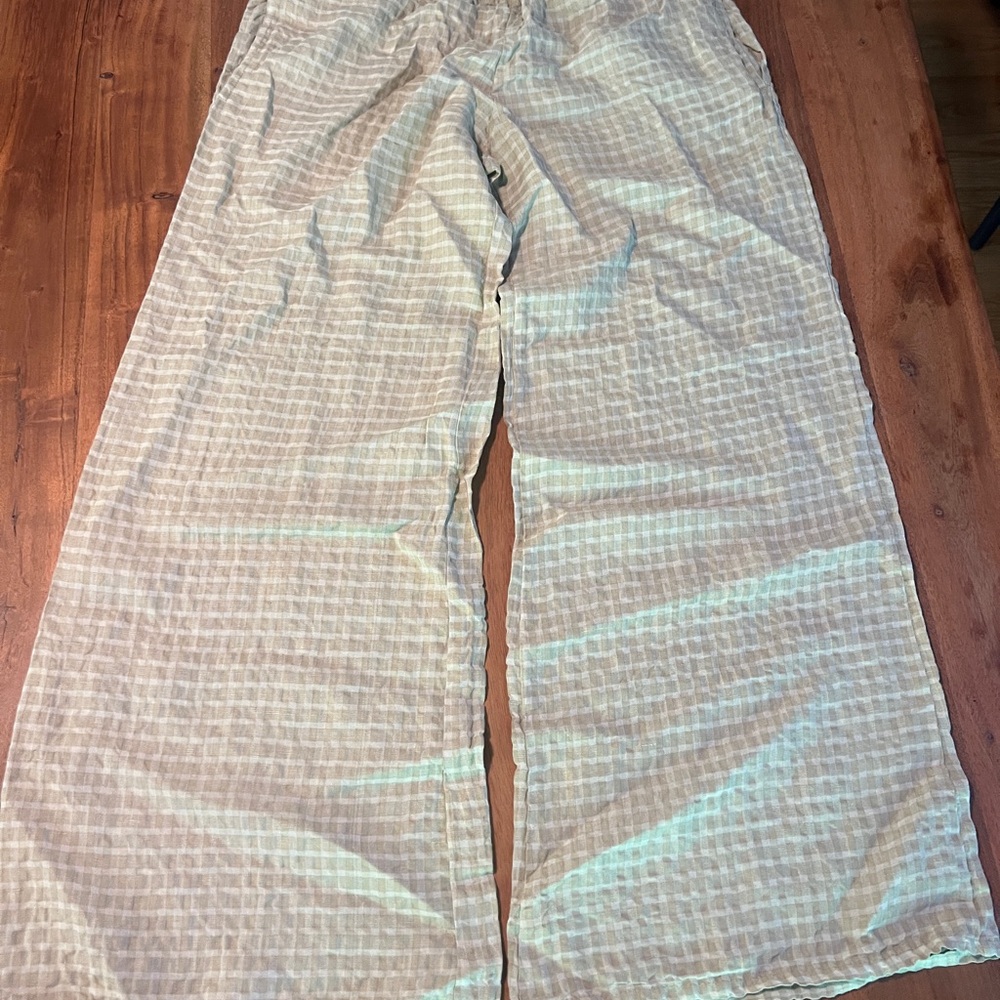 Luna Luz Linen Plaid Wide-Leg Palazzo Pants